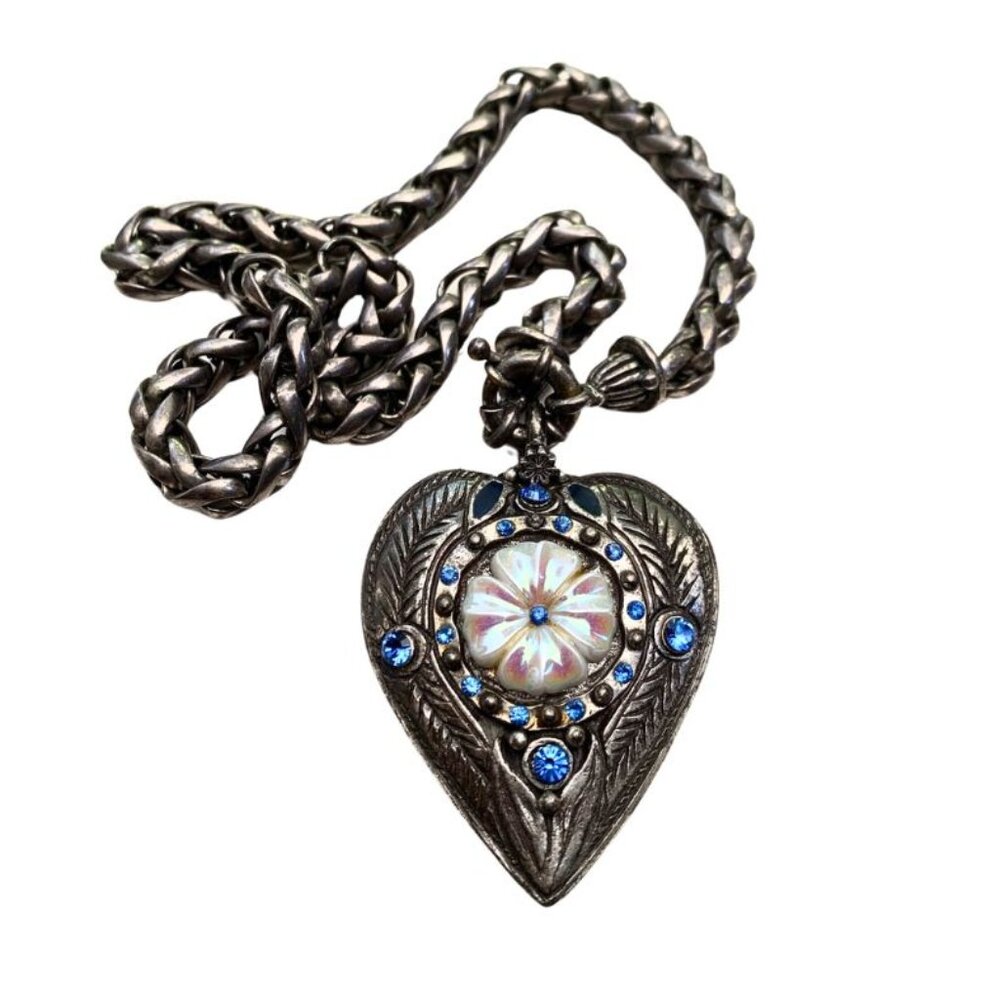 Vintage  Rhinestone Heart and Chunky Chain Necklace